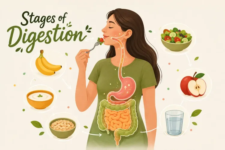 Illustration showing the stages of human digestion